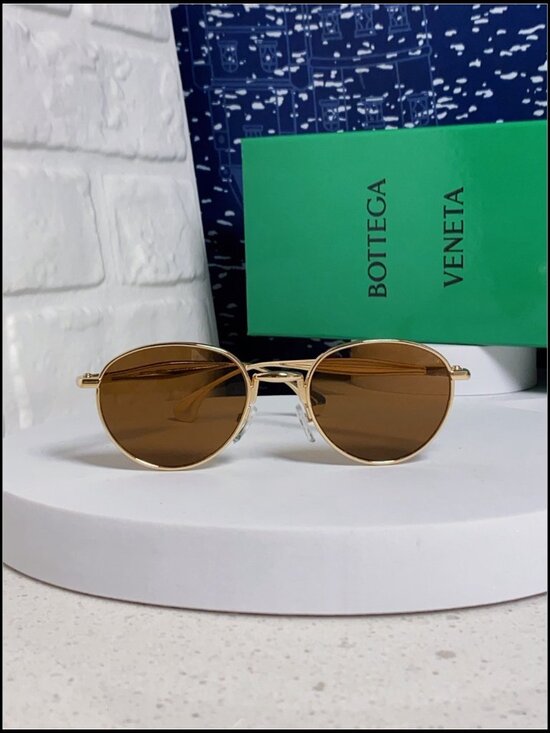 Bottega Veneta Gold Round Retro Sunglasses main image 8